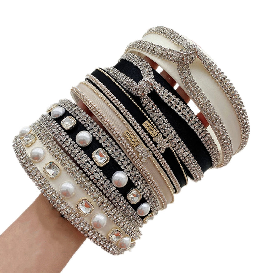 glam shiny u shape imitation pearl rhinestone hair band