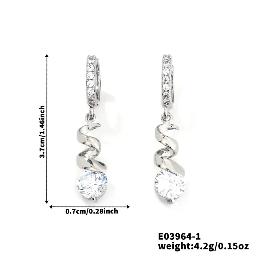 1 Pair Glam Shiny Water Droplets Inlay Copper Glass Rhodium Plated Drop Earrings