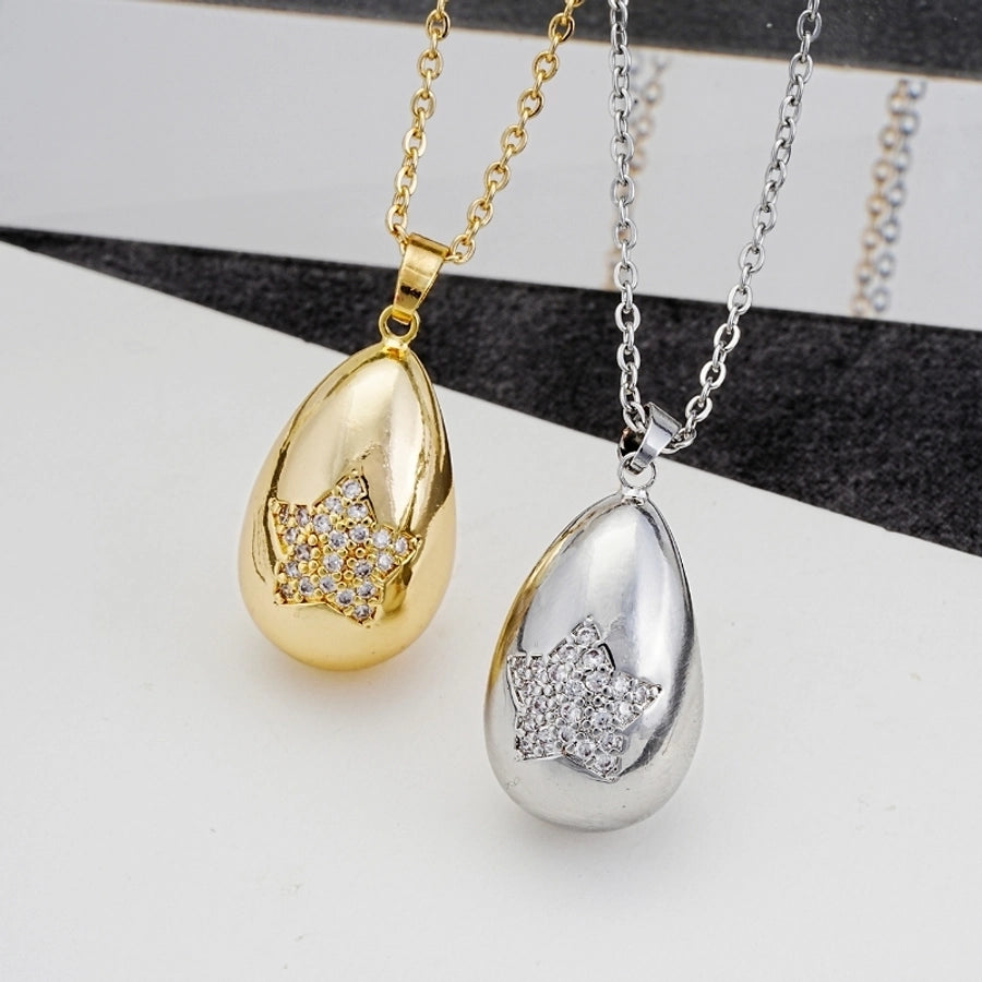 Jewelry Cute Simple Style Star Heart Shape Lines 304 Stainless Steel Copper Zircon K Gold Plated Rhodium Plated Plating Inlay Pendant Necklace