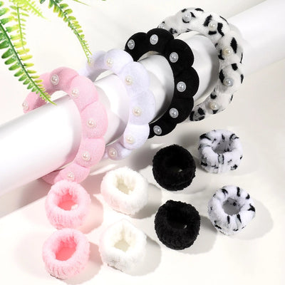 Women's Casual Solid Color Flannel Inlay Artificial Pearls Hair Band