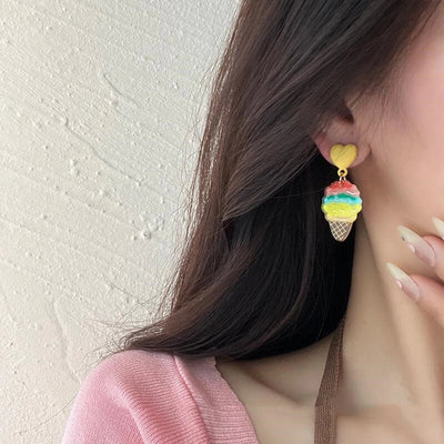new fashion summer ice cream girly cute earrings niche pink ice cream fun acrylic ear clip