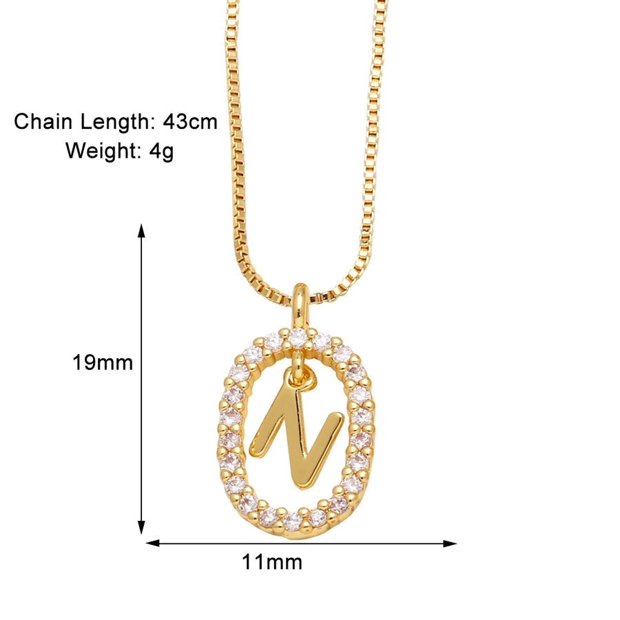 Jewelry Modern Style Simple Style letter 201 Stainless Steel Copper Zircon 18K Gold Plated Inlay Pendant Necklace