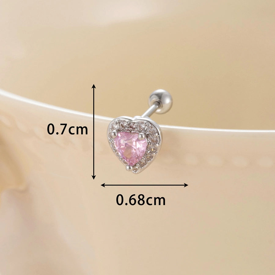1 Piece Classic Style Heart Shape Inlay Copper Zircon Ear Studs