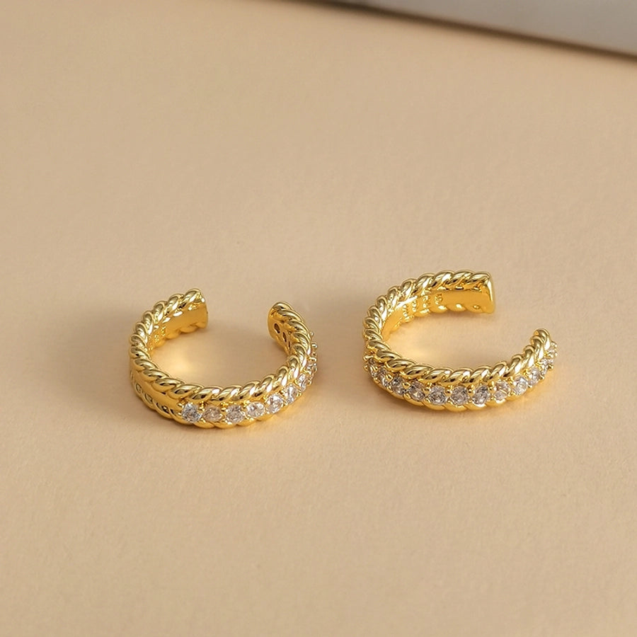 1 Pair IG Style Simple Style Shiny Geometric Irregular Copper Zircon 24K Gold Plated Hoop Earrings Ear Cuffs