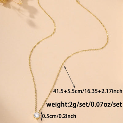 Jewelry Elegant Sweet Simple Style Round Copper Zircon Imitation Gold  Inlay Necklace