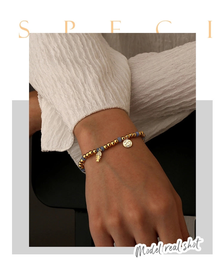 Jewelry IG Style Fish Bone Copper Zircon Beaded Inlay Bracelets