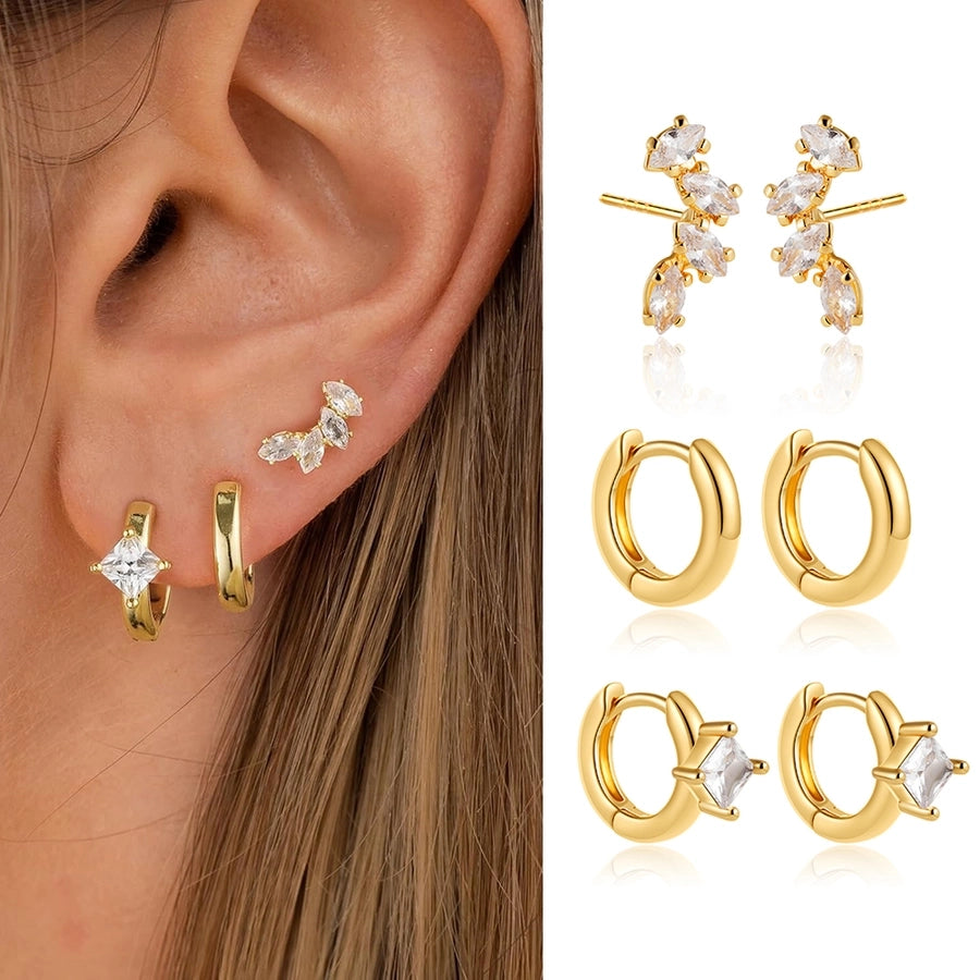 1 Set Elegant Luxurious Square Oval Copper Hoop Earrings
