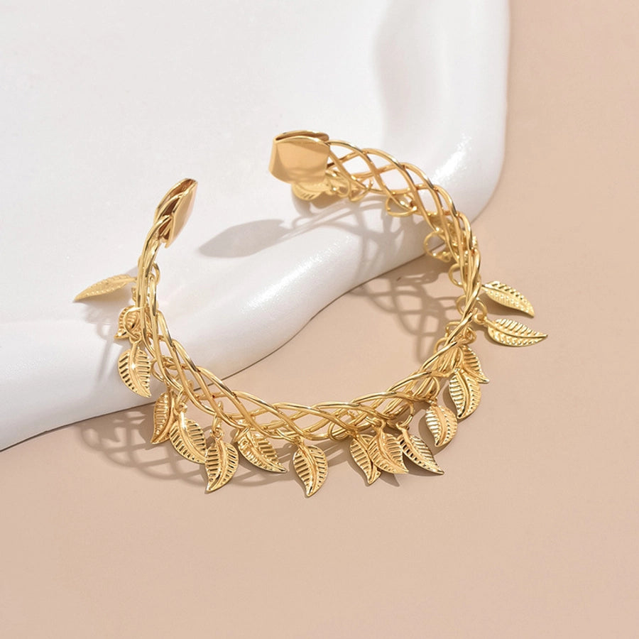 IG Style Exaggerated Leaves 18K Gold Plated Iron  Bangle