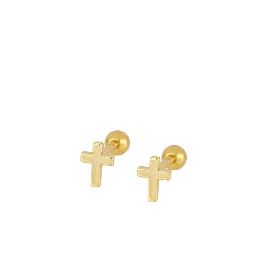 1 Pair Simple Style Cross Copper 24K Gold Plated Ear Studs