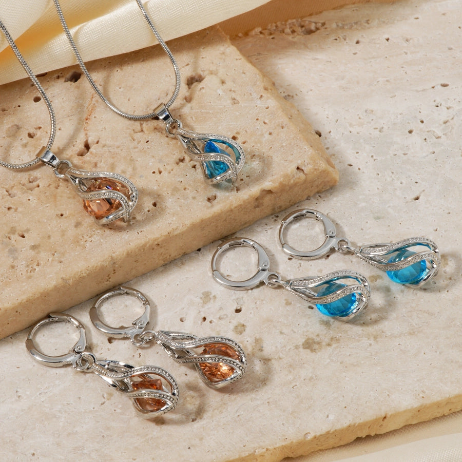 Copper Rhodium Plated Inlay Lantern Glass Jewelry Set