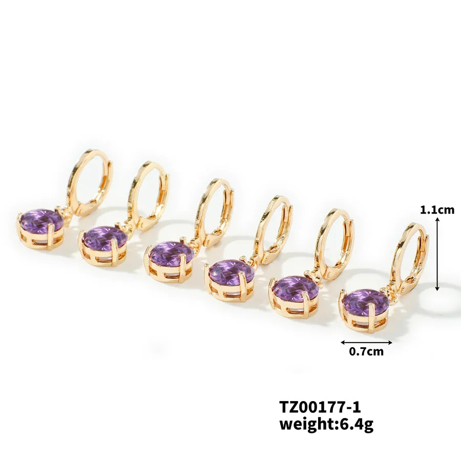 1 Set 1 Pair Elegant Round Inlay Copper Zircon K Gold Plated Drop Earrings