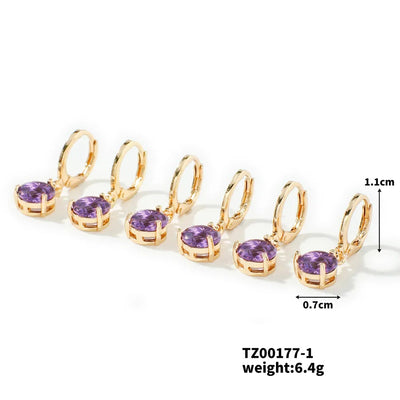 1 Set 1 Pair Elegant Round Inlay Copper Zircon K Gold Plated Drop Earrings