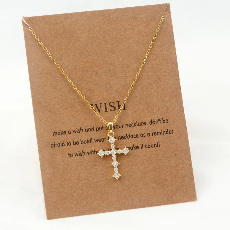 Stainless Steel 18K Gold Plated Simple Style Plating Inlay Cross Zircon