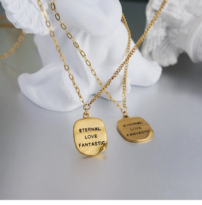 Jewelry Luxurious Romantic Geometric Square 304 Stainless Steel 18K Gold Plated Pendant Necklace