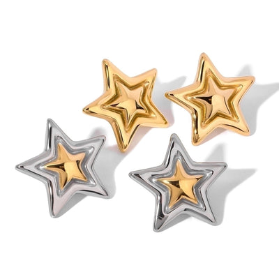 1 Pair Classic Style Commute Pentagram Mixed Metal Plating 304 Stainless Steel 18K Gold Plated Ear Studs