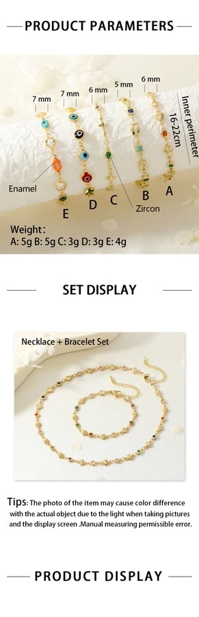 Jewelry IG Style Facial Features Eye  Face Copper Zircon Enamel Inlay Bracelets Necklace