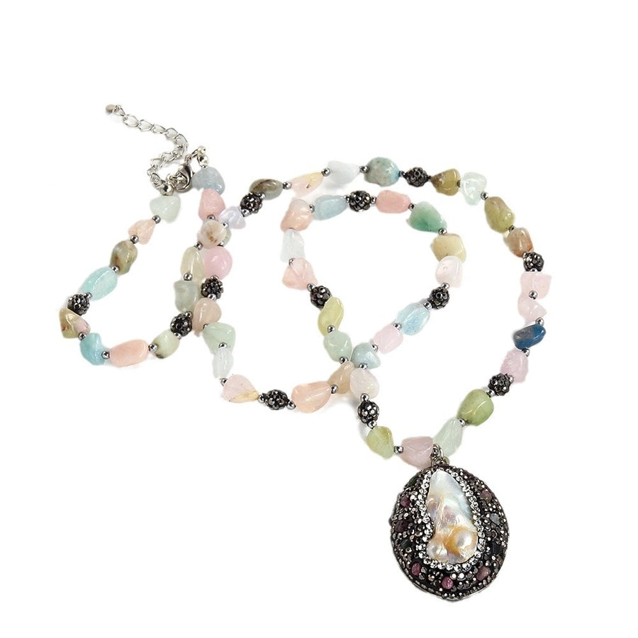 Vintage Style Vacation Geometric natural stone Beaded Chain Pendant Necklace In Bulk