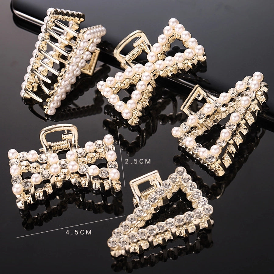 simple style solid color alloy inlay rhinestones hair claws 1 piece