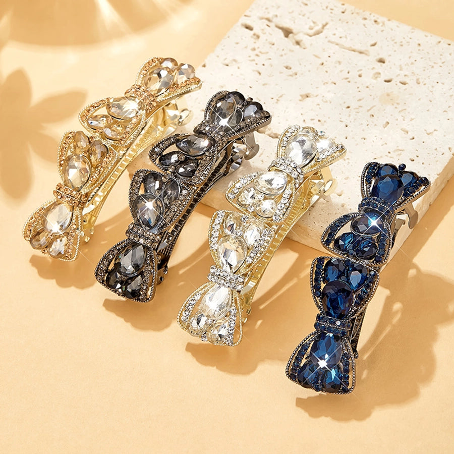 glam lady shiny bow knot alloy inlay artificial rhinestones hair clip