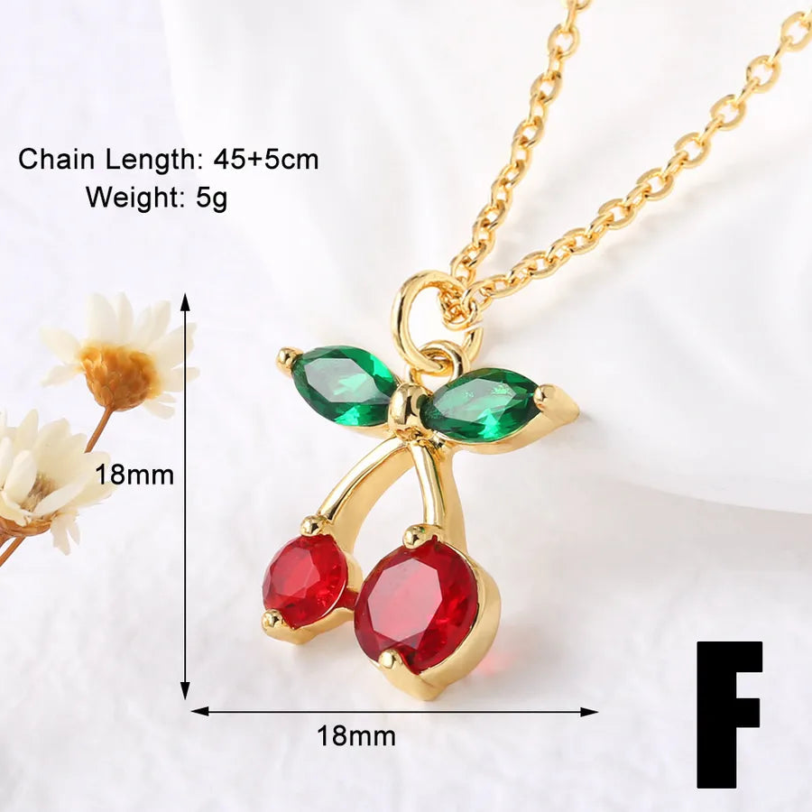 Wholesale Jewelry Modern Style Classic Style Cherry 201 Stainless Steel Copper Zircon 18K Gold Plated Plating Inlay Pendant Necklace O-shaped chain cable chain