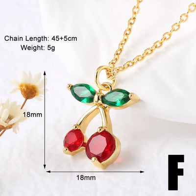 Wholesale Jewelry Modern Style Classic Style Cherry 201 Stainless Steel Copper Zircon 18K Gold Plated Plating Inlay Pendant Necklace O-shaped chain cable chain