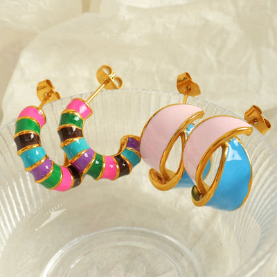 1 Pair IG Style Elegant Vintage Style C Shape Polishing Enamel Plating 304 Stainless Steel 18K Gold Plated Ear Studs