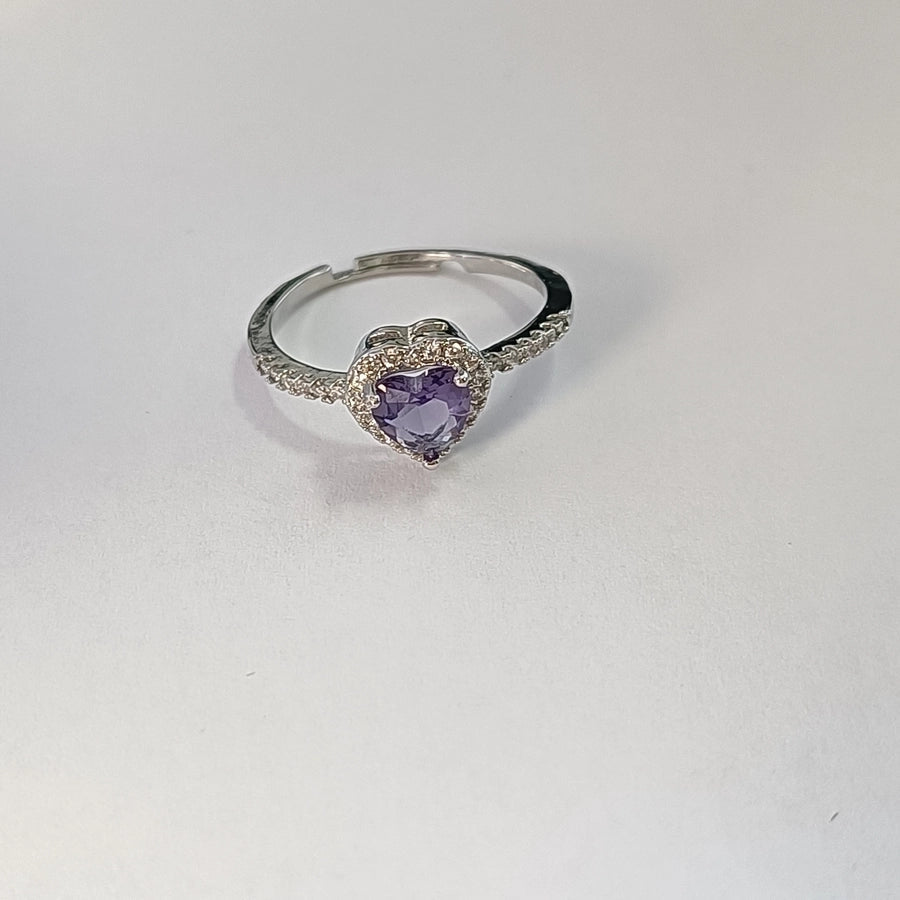 Copper Inlay Heart Shape Zircon Adjustable Ring