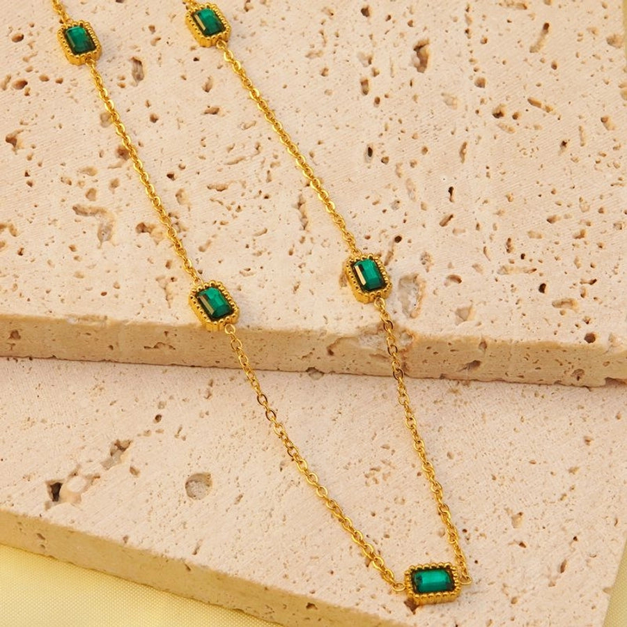 Jewelry Elegant Classic Style Geometric Quadrilateral Square 304 Stainless Steel Artificial Rhinestones 18K Gold Plated Plating Inlay Bracelets Necklace Jewelry Set