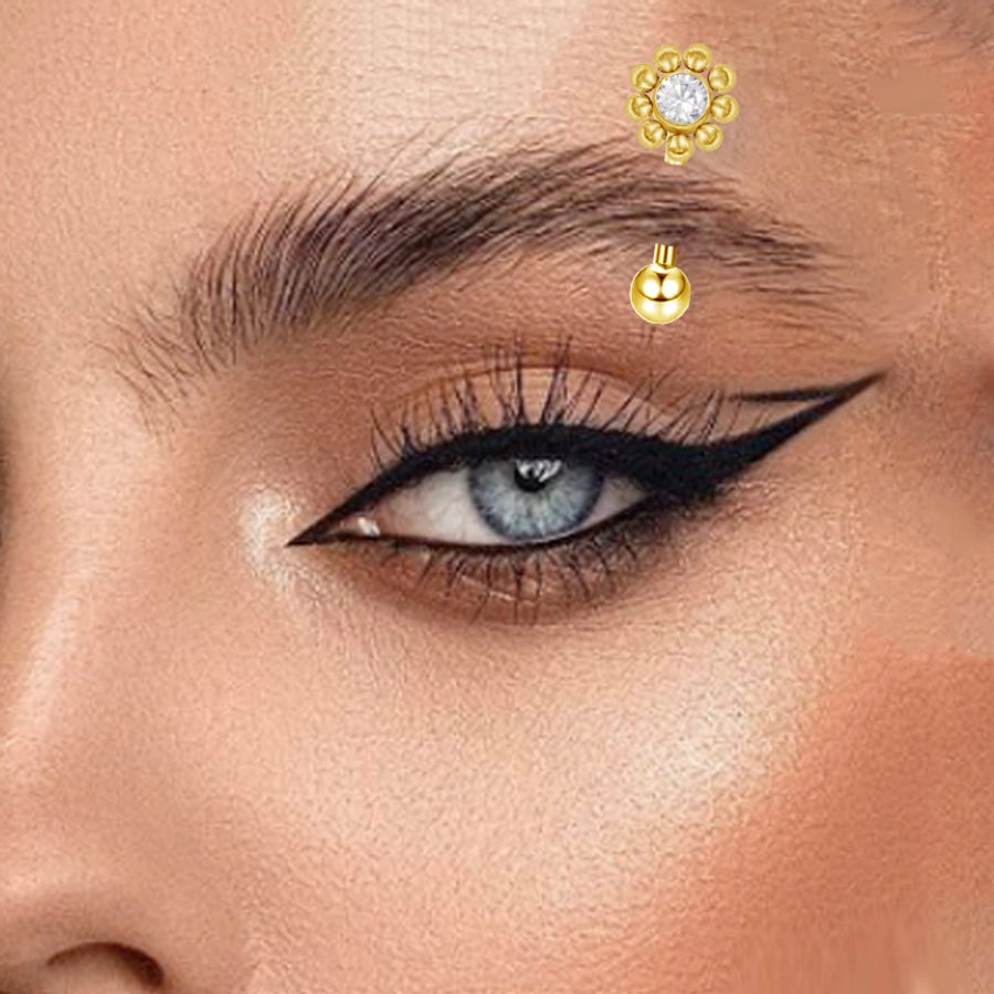1 Piece Eyebrow Studs Casual Classic Style Oversized Sunflower Pure Titanium Titanium Alloy Zircon 14K Gold Plated White Gold Plated Eyebrow Studs