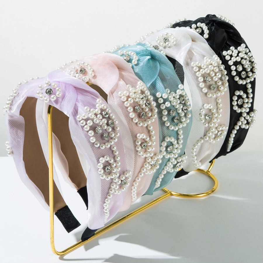 Women's Casual Elegant Classic Style Flower Alloy Gauze Inlay Rhinestones Pearl Hair Band