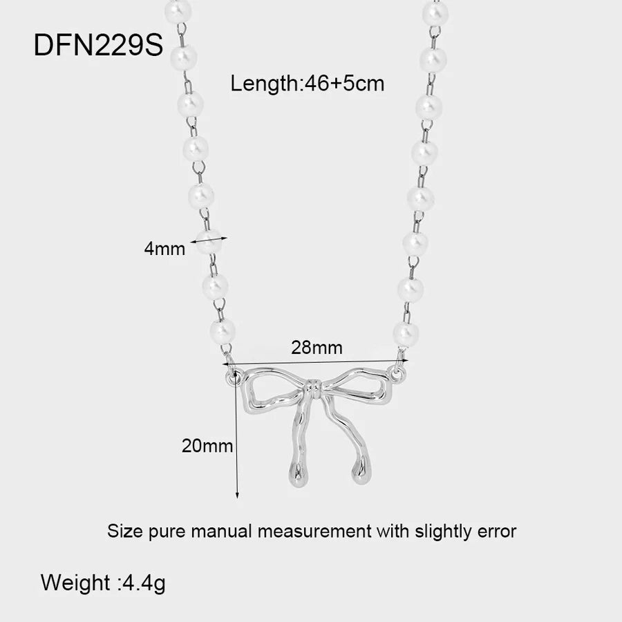 Jewelry IG Style Sweet Bow Knot 304 Stainless Steel Beaded Pearl Pendant Necklace