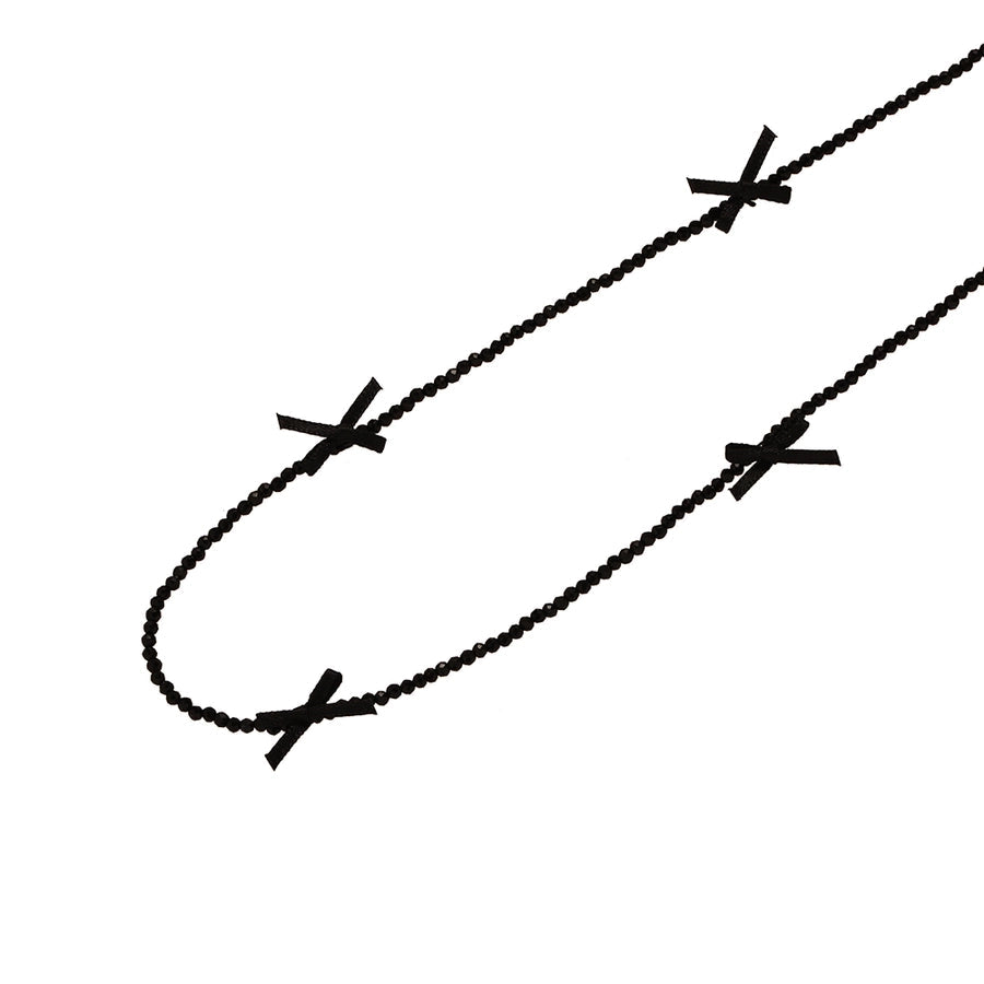 Jewelry Cute Bow Knot 304 Stainless Steel Cloth Glass Beaded Handmade Necklace