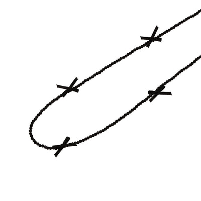 Jewelry Cute Bow Knot 304 Stainless Steel Cloth Glass Beaded Handmade Necklace