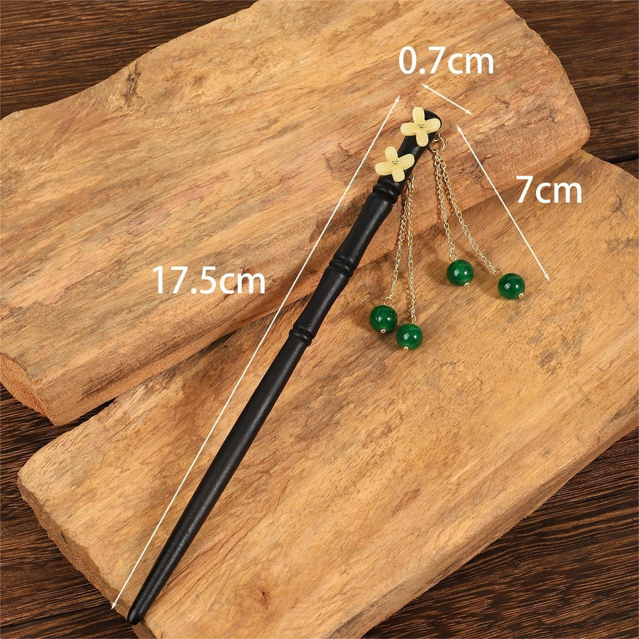 Women's Chinoiserie Classic Style Artistic Bamboo Flower Wood Tassel Hairpin