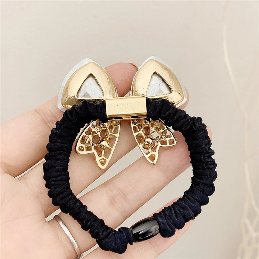 simple style bow knot alloy inlaid crystal hair tie