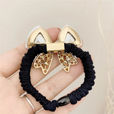 simple style bow knot alloy inlaid crystal hair tie