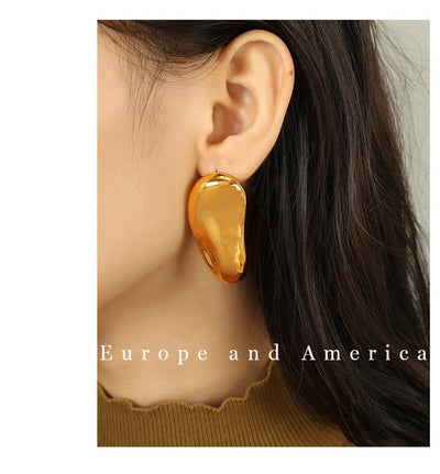 1 Pair IG Style Retro Geometric Polishing Plating 304 Stainless Steel 18K Gold Plated Ear Studs