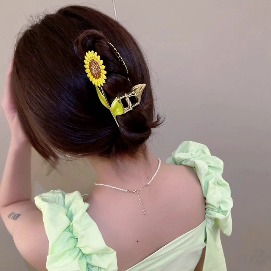 sweet sunflower alloy plating inlay rhinestones hair claws