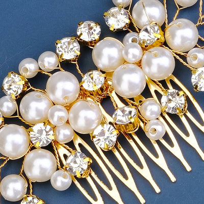 women's sweet geometric solid color alloy plating inlay artificial pearls rhinestones insert comb