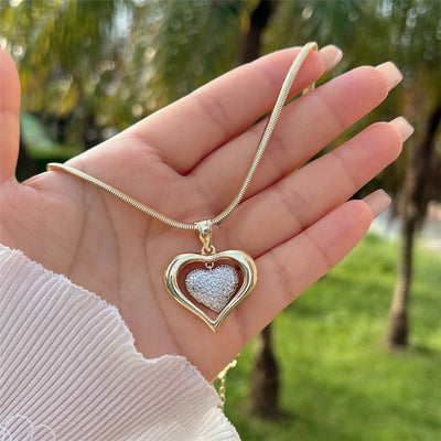 1 Piece Copper Plating 18K Gold Love Heart with Cutout XINGX Small Heart-Shaped Full of Diamond Zircon Snake Chain Suitable for Men Women Daily Wear Suitable for Gifts Cross-Border Original New Arrivals