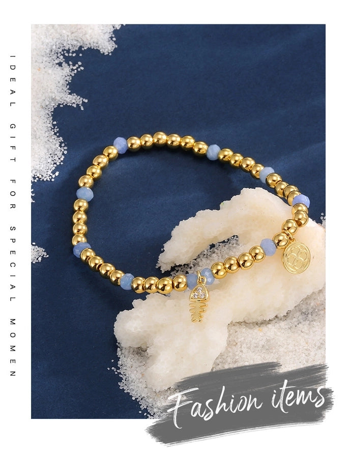 Jewelry IG Style Fish Bone Copper Zircon Beaded Inlay Bracelets