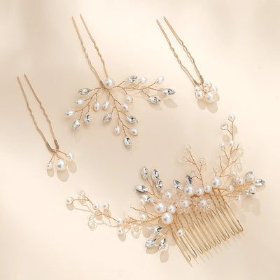 women's elegant glam bridal geometric artificial crystal imitation pearl rhinestone handmade hairpin insert comb