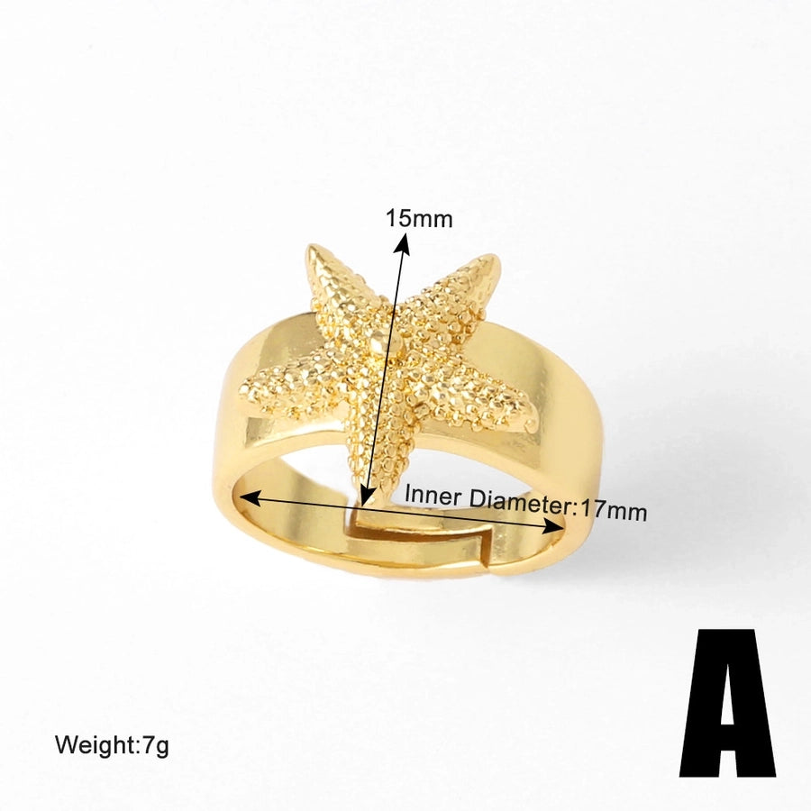 Copper 18K Gold Plated Plating Starfish Conch Fish Bone Open Rings