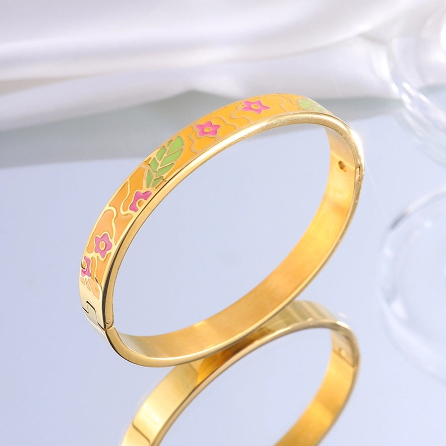 Elegant Retro Printing Solid Color Titanium Steel Bangle In Bulk
