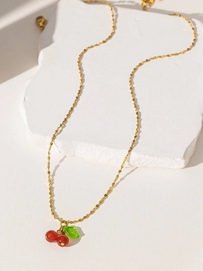 Jewelry Simple Style Commute Cherry 304 Stainless Steel 18K Gold Plated Plating Pendant Necklace