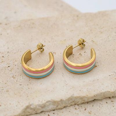 1 Pair IG Style Simple Style C Shape Enamel Titanium Steel Ear Studs