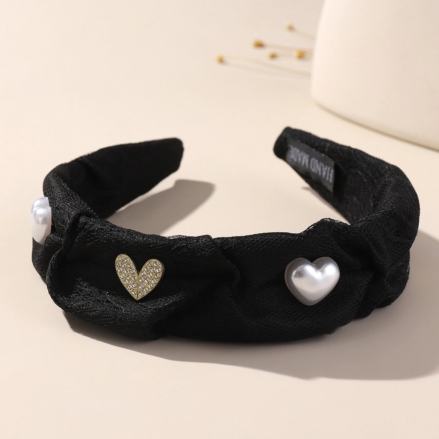 Women's Elegant Lady Heart Shape Cloth Inlay Artificial Crystal Artificial Pearls Hair Band