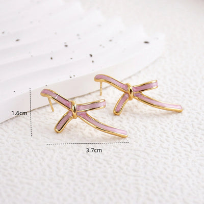 1 Pair Sweet Bow Knot Enamel 304 Stainless Steel Ear Studs