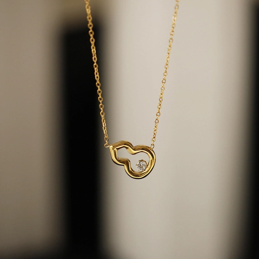 Jewelry Simple Style Gourd 304 Stainless Steel Rhinestones 18K Gold Plated Plating Inlay Pendant Necklace