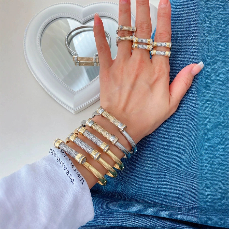 Jewelry Retro Classic Style Geometric Copper Zircon Mixed Metal Rings Bracelets